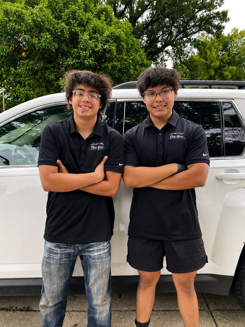 Reyes and Mariano, founders of Dos Bros Auto Detailing in Morris, Minnesota