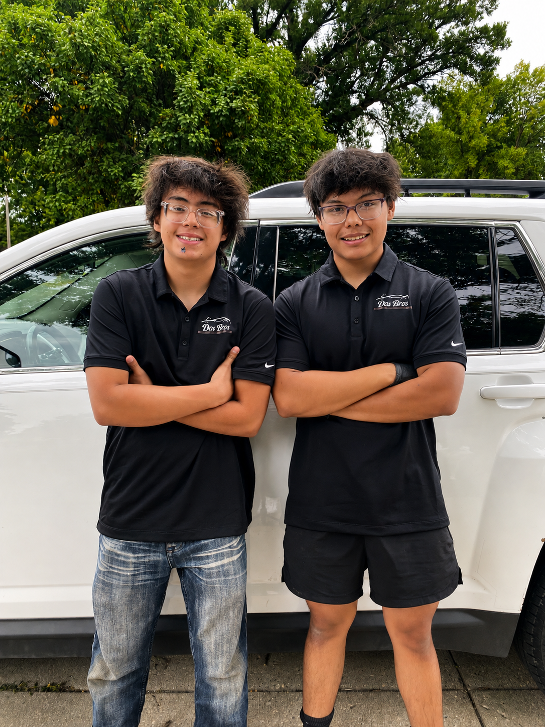 Reyes and Mariano, professional auto detailers and founders of Dos Bros Detailing in Morris, MN